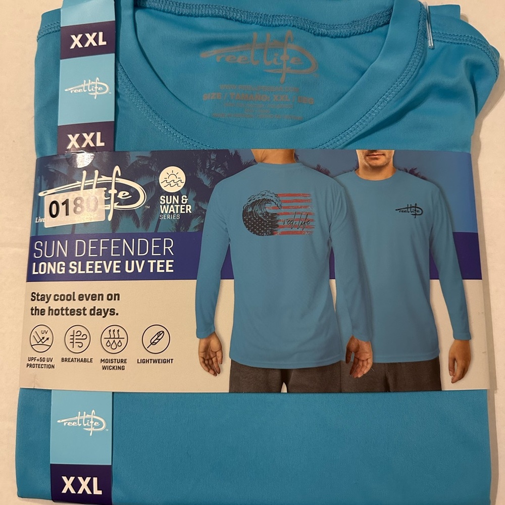 Reel Life Mens Sun Defender Lightweight Long Sleeve UV Tee Horizon Blue XXL NWT